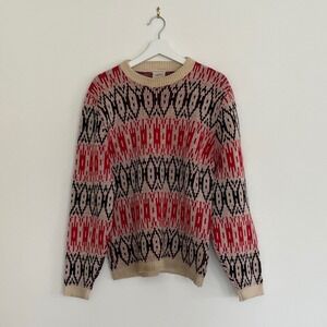 Vintage 70s Towncraft Penneys Mens Red Virgin Wool Fair Isle Sweater Medium M